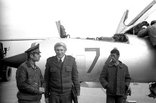 Afghan soldiers with soviet military advisors in front of afghan MiG-21FL  Fishbed-D  interceptor at the Bagram in the seventies
