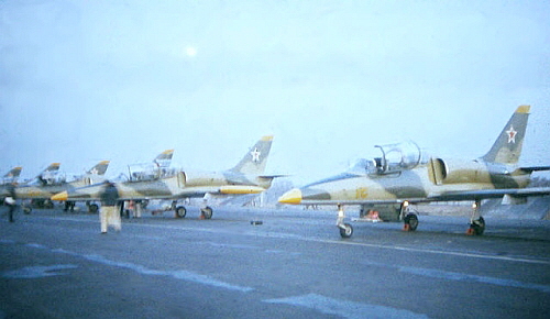  A row of Czechoslovak-made L-39C Albatros training aircrafts ot the 716th Training Aviation Regiment at Tokmak AB