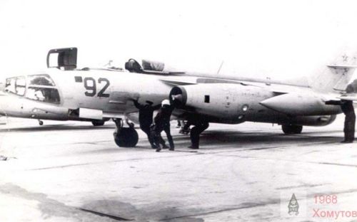 Soviet 164th independent Guard Reconnaissance Air Regiment Czechoslovakia Pardubice airport in July 1968. Yak-28R Brewer-D
