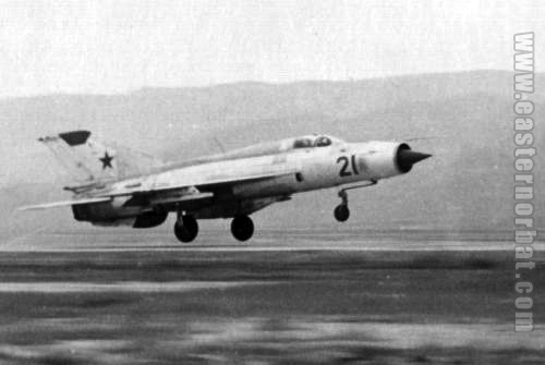 Soviet Air Force Turkestan Military District MiG-21PFM Fishbed-F with GP-9 gun pod 217th Fighter-Bomber Air Regiment Kzyl-Arvat airport