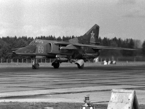 Soviet MiG-27K Flogger-J2 at the Lärz airport in 1983 East Germany
