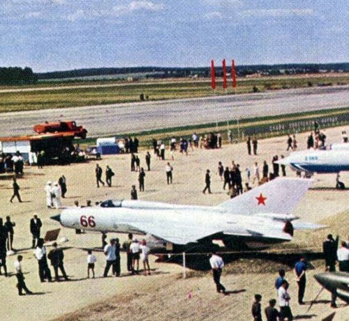 The Soviet 234th Guard Fighter Air Regiment’s MiG-21FL Fishbed-D export fighter version on Domodedovo Air Show in 1967.