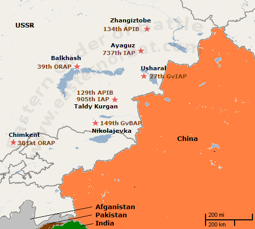 Soviet Central Asian Military District's Tactical Air Force's Order of Battle map in 1988