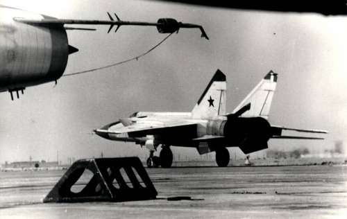 Soviet MiG-25P Foxbat-A interceptors and Su-17 Fitter fighter bomber aircraft