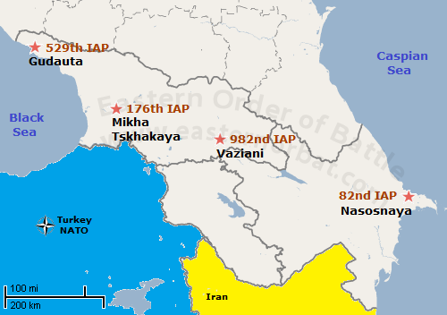 Air Defence of the Transcaucasian Military District order of battle map in 1983