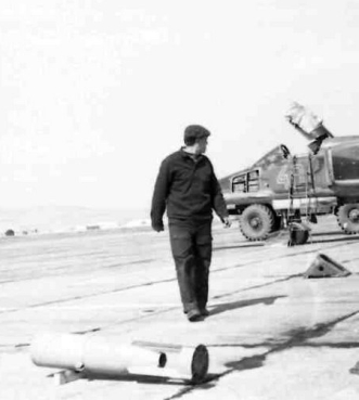 Soviet 129th Fighter bomber air regiment's MiG-27 Flogger-D with bomb in Taldy Kurgan in 1982