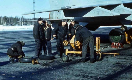 Soviet MiG-25 Foxbat interceptors at the Letneozersky airport