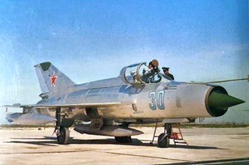 Soviet MiG-21MF Fishbed-J at Reims air base France in Sept 1971 Photo: William Green