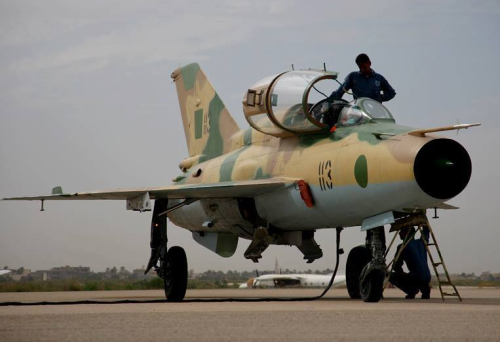 Libyan MiG-21UM Mongol-B 113 at Mitiga (Tripoli) airbase in 2007