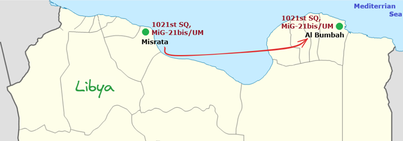 Libyan MiG-21bis between Musurata and Al-Bombah airbases