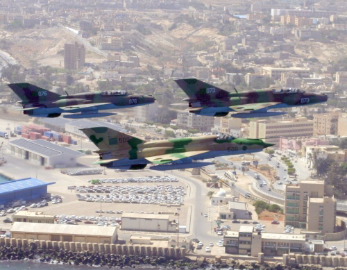Three Libyan MiG-21 over harbour